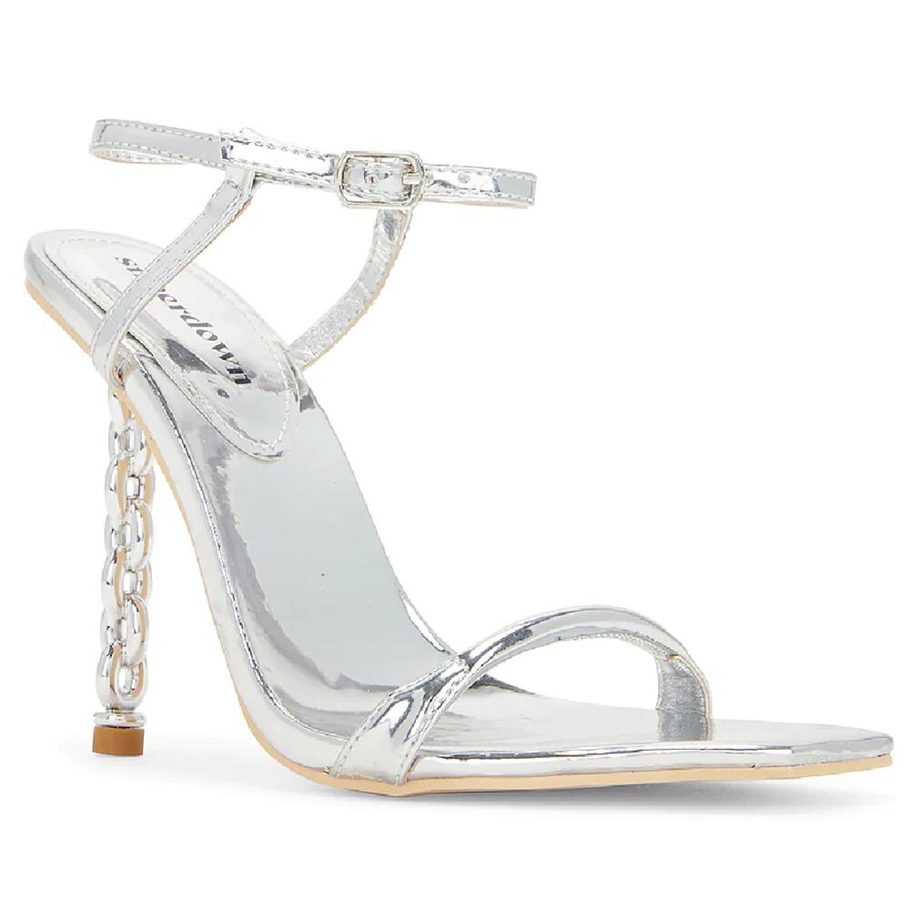 Superdown Rikki Sandals Silver Strappy Metallic Chain Heels Women's‎ Sz 7